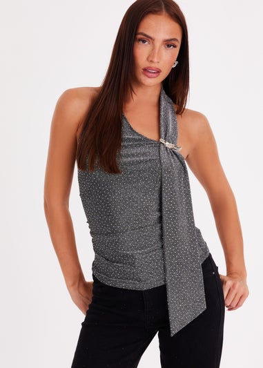 Quiz Grey Wrap Neck Top