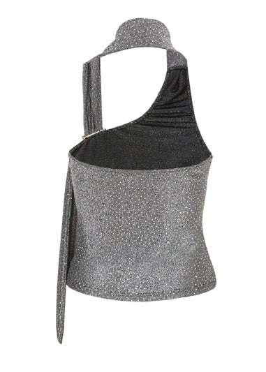 Quiz Grey Wrap Neck Top
