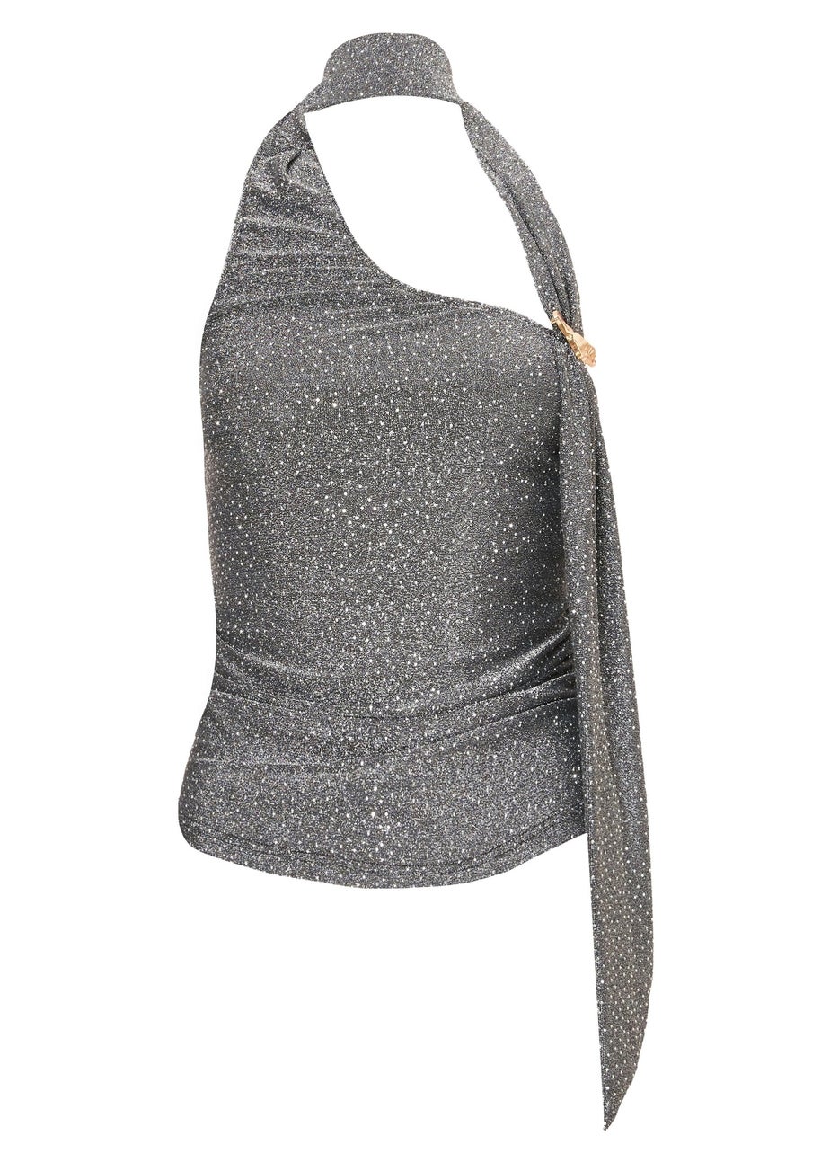 Quiz Grey Wrap Neck Top