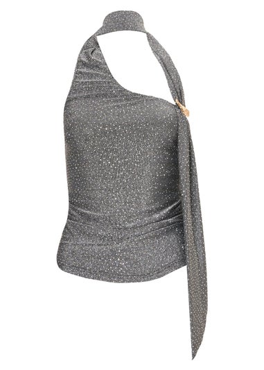 Quiz Grey Wrap Neck Top