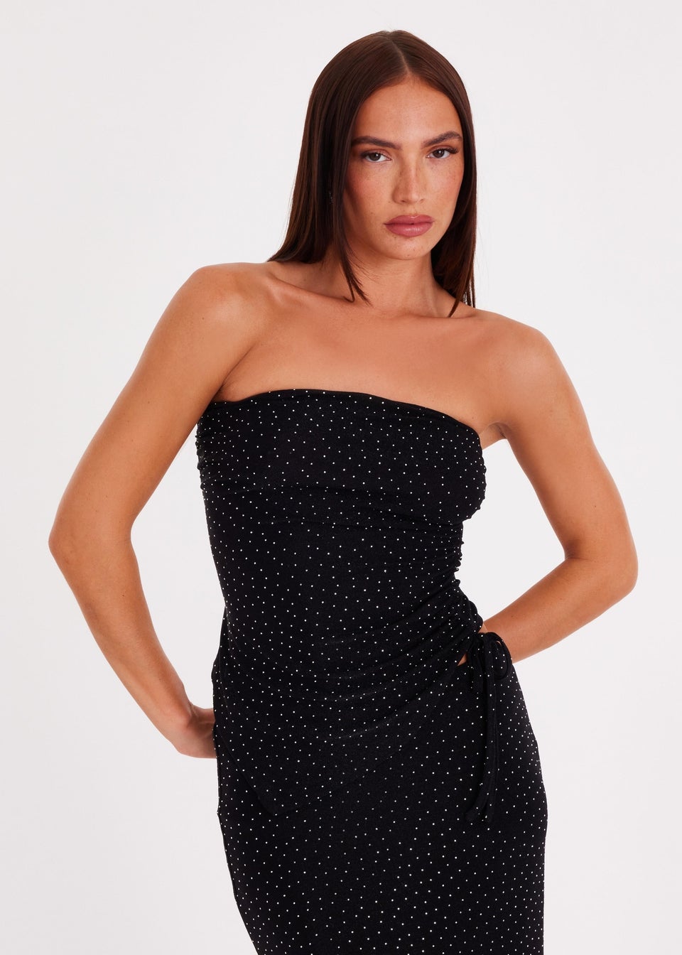 Quiz Black Asymmetric Diamante Top