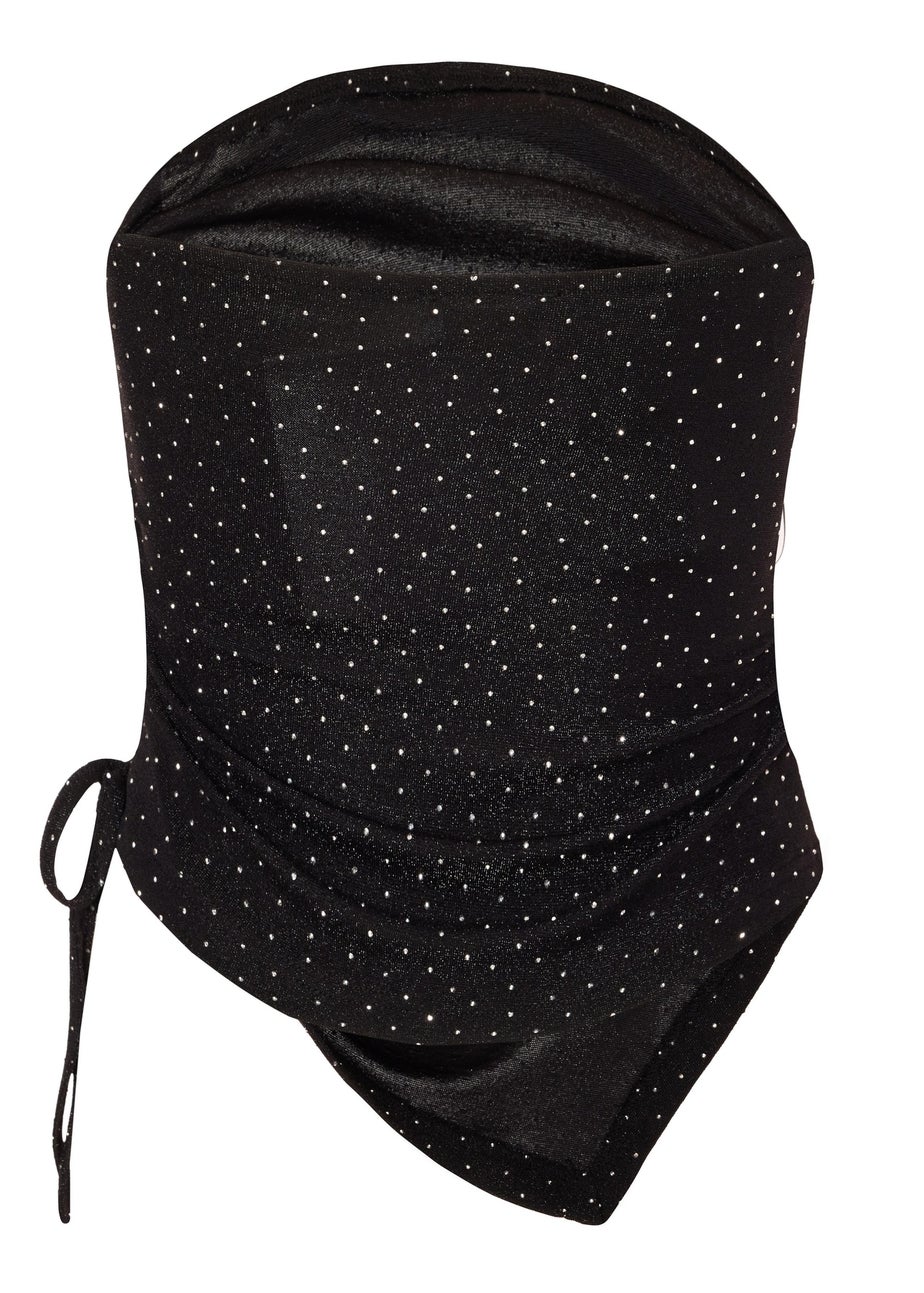 Quiz Black Asymmetric Diamante Top