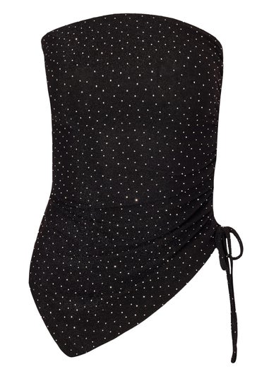 Quiz Black Asymmetric Diamante Top