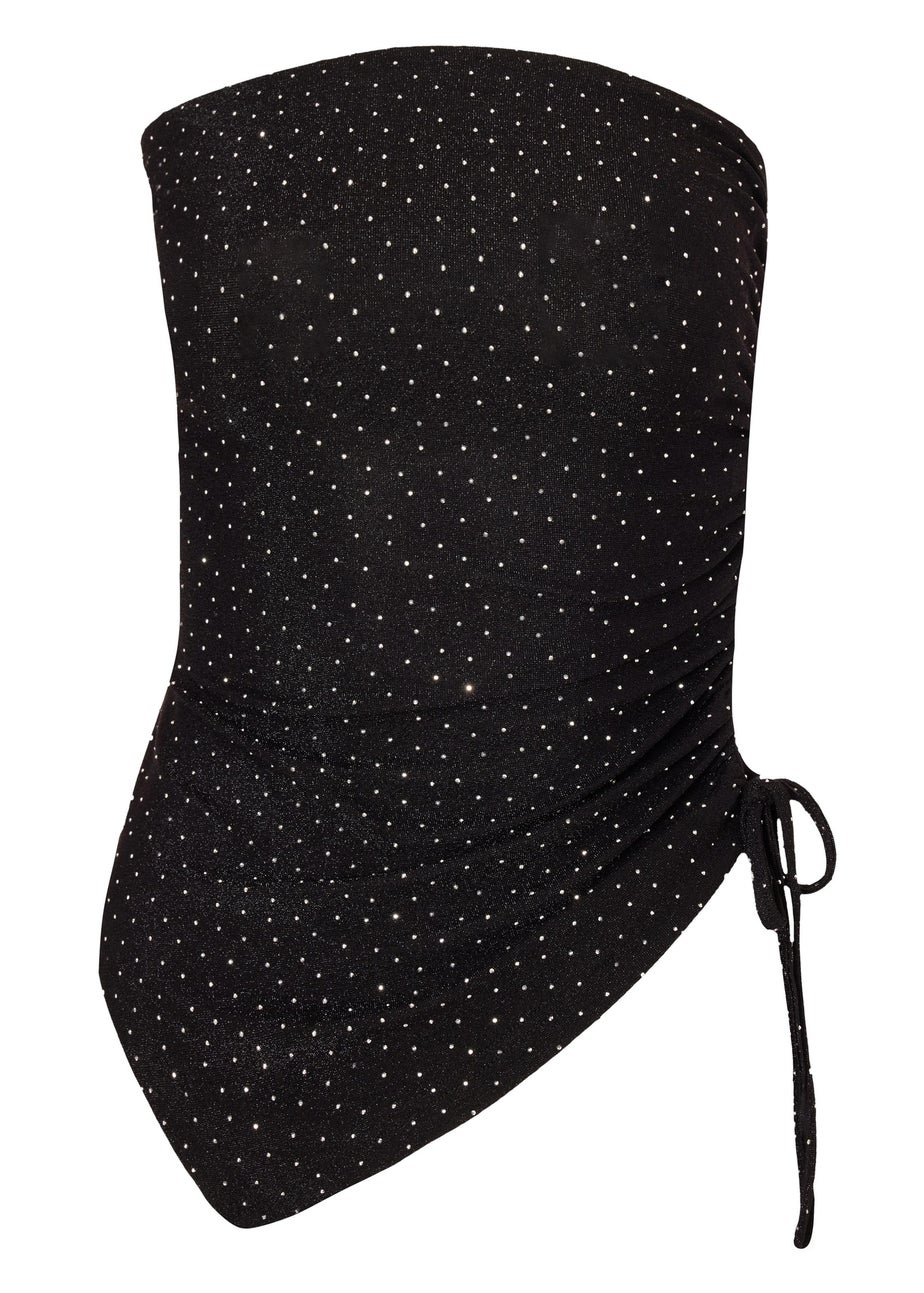 Quiz Black Asymmetric Diamante Top