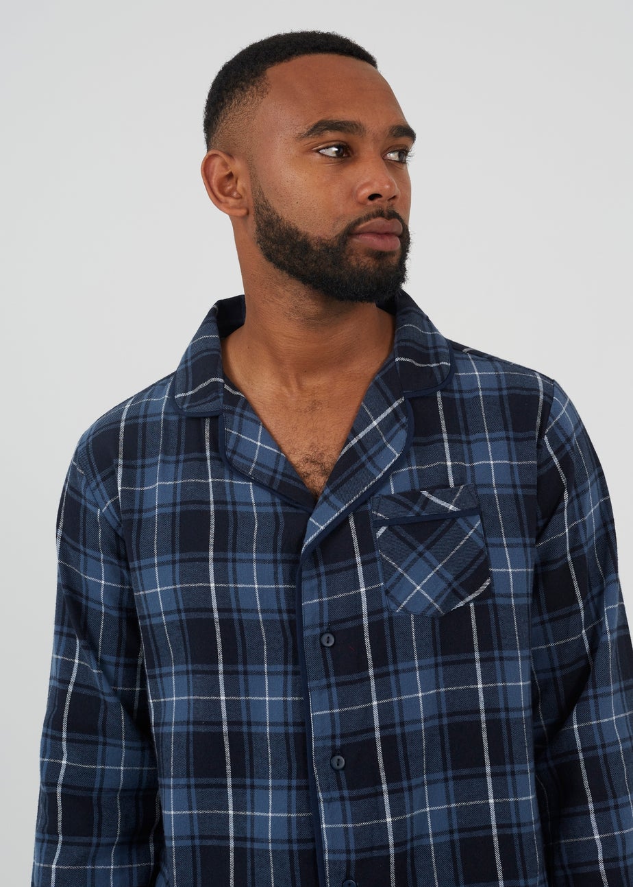 Brave Soul Navy Checked Long Sleeve Pyjama Set