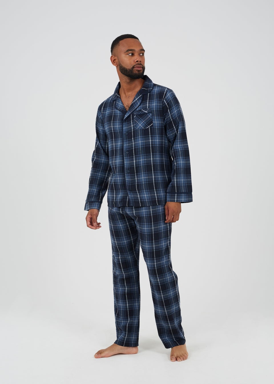 Brave Soul Navy Checked Long Sleeve Pyjama Set