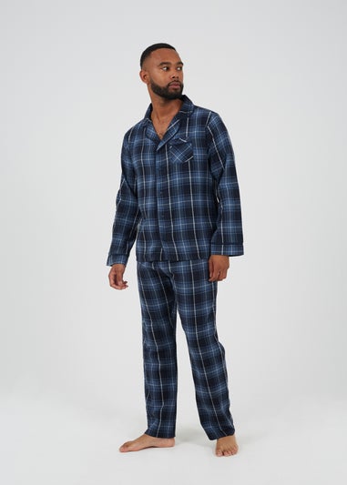 Brave Soul Navy Checked Long Sleeve Pyjama Set