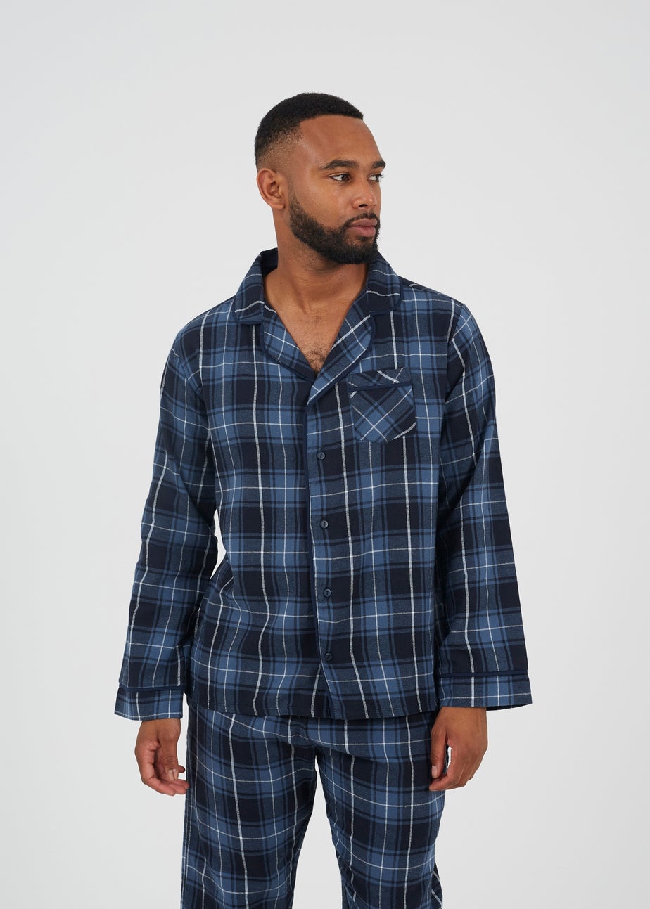 Brave Soul Navy Checked Long Sleeve Pyjama Set