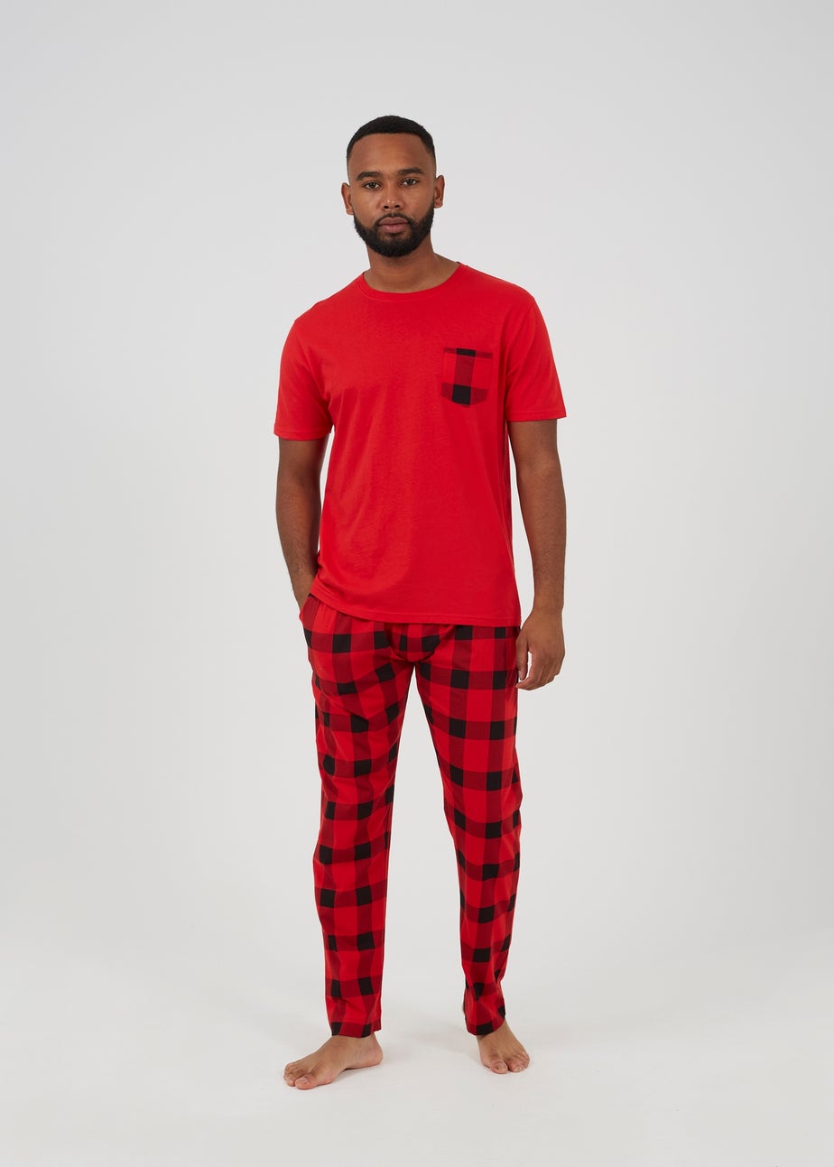 Brave Soul Red Check Print Christmas Loungewear Set