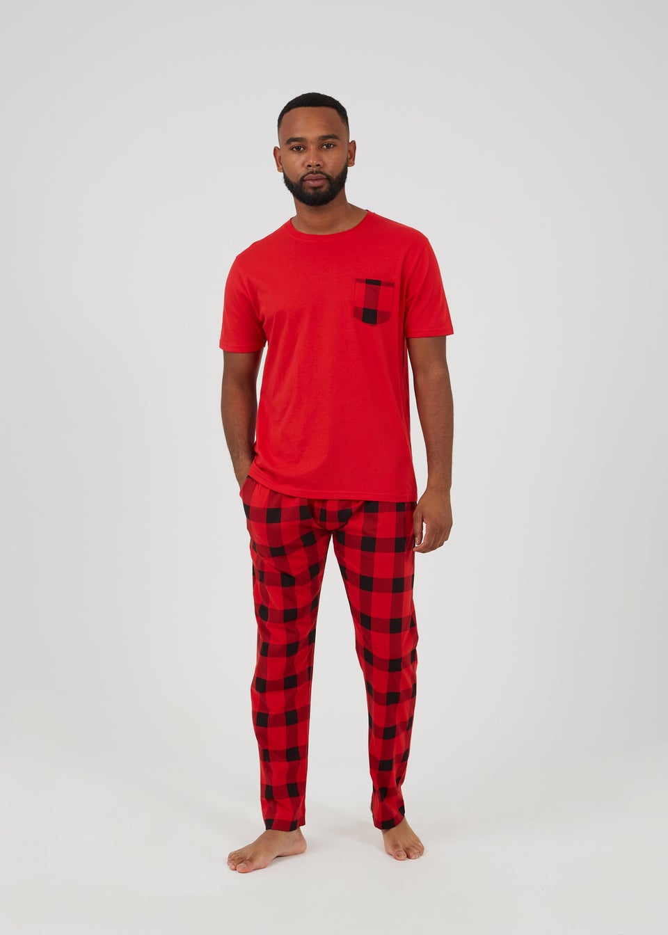 Brave Soul Red Check Print Christmas Loungewear Set