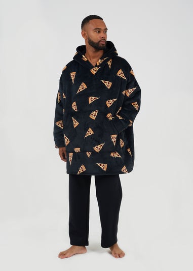 Brave Soul Black Pizza Print Snuggie With Hood