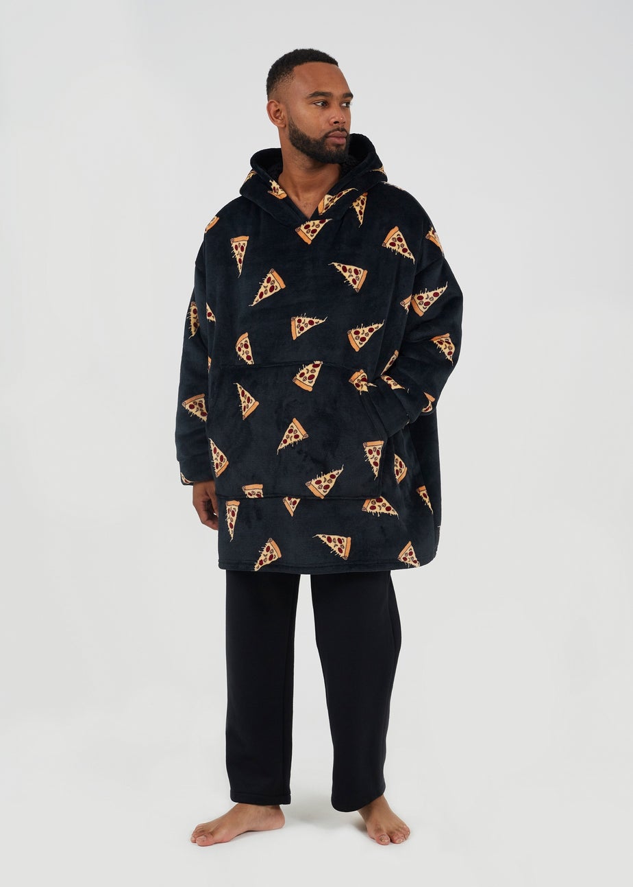 Brave Soul Black Pizza Print Snuggie With Hood
