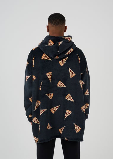 Brave Soul Black Pizza Print Snuggie With Hood