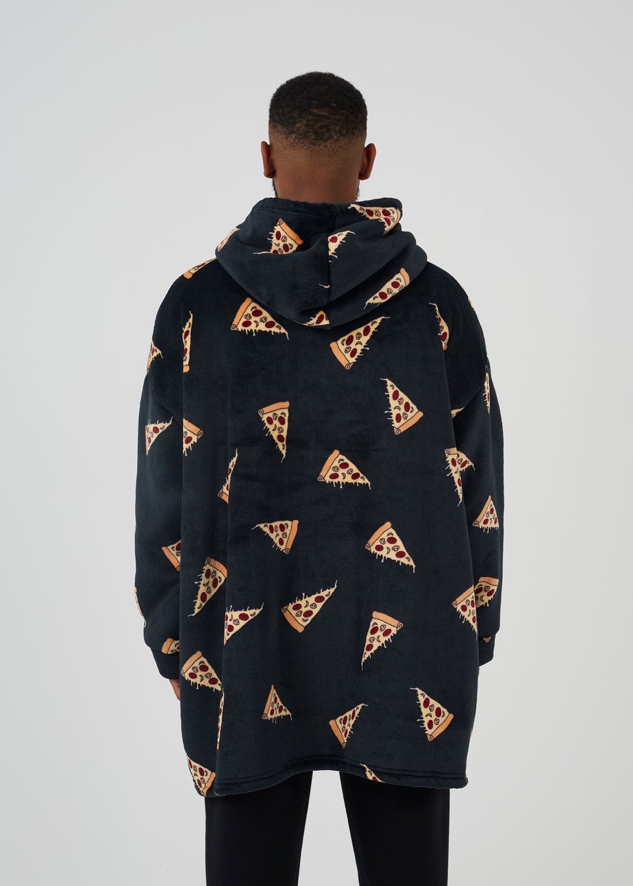 Brave Soul Black Pizza Print Snuggie With Hood
