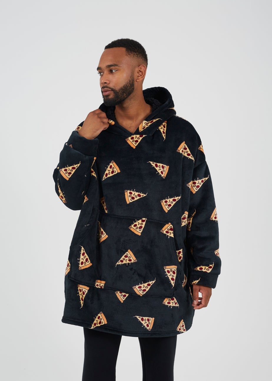 Brave Soul Black Pizza Print Snuggie With Hood