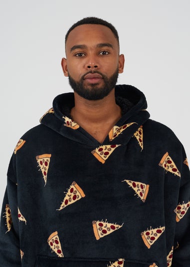Brave Soul Black Pizza Print Snuggie With Hood