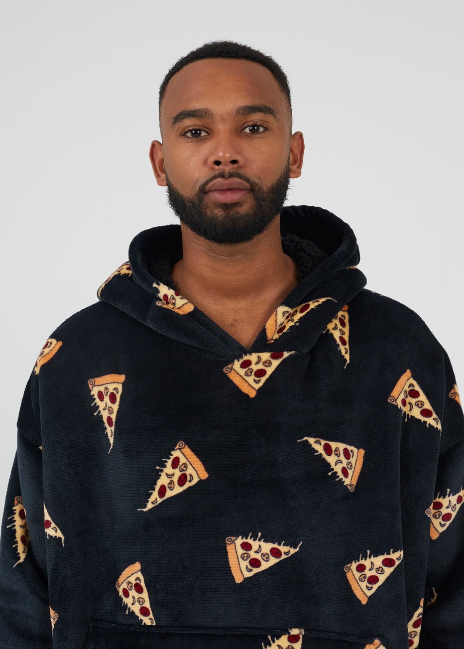 Brave Soul Black Pizza Print Snuggie With Hood