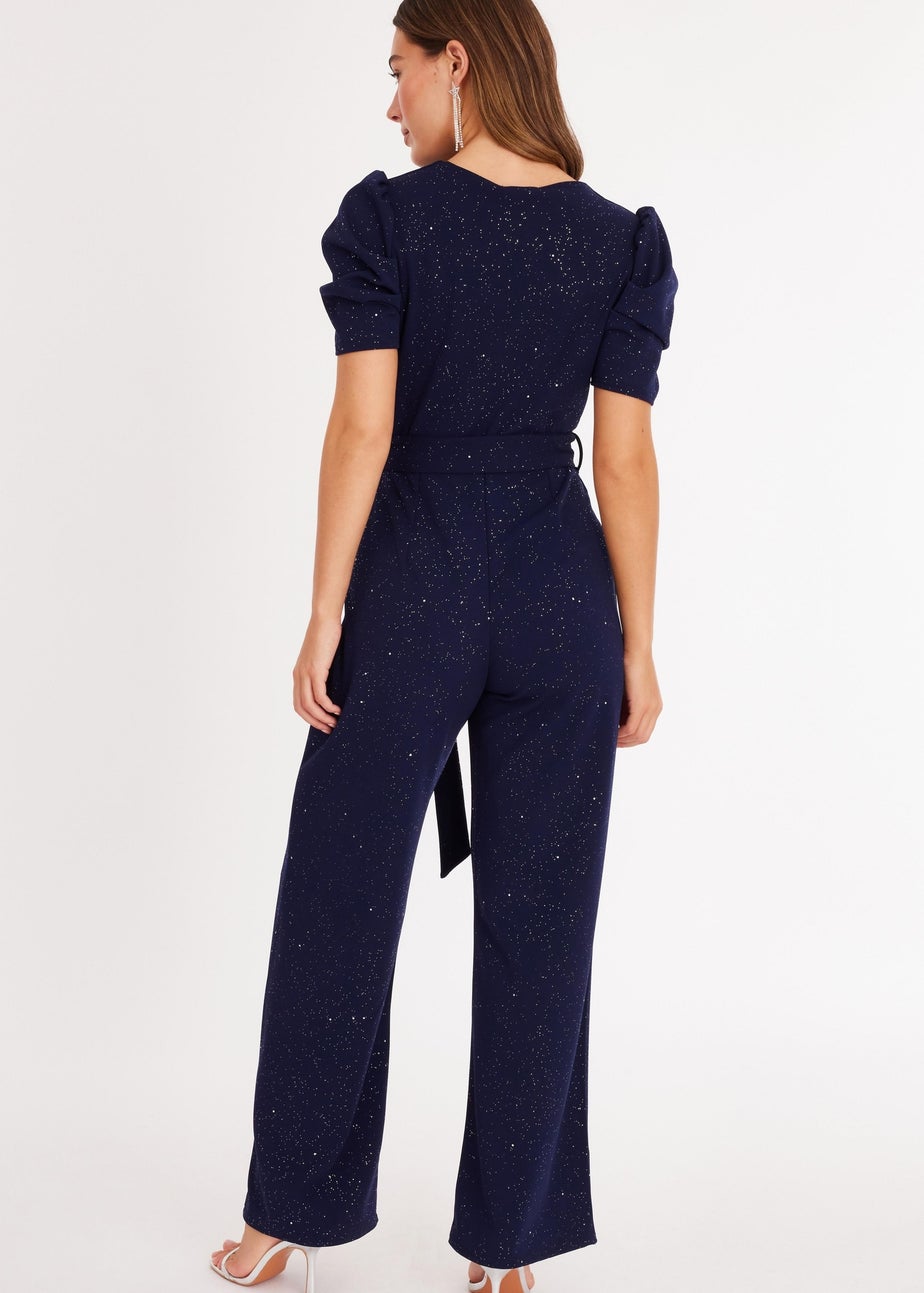 Quiz Navy Glitter Puff Sleeve Jumpsuit