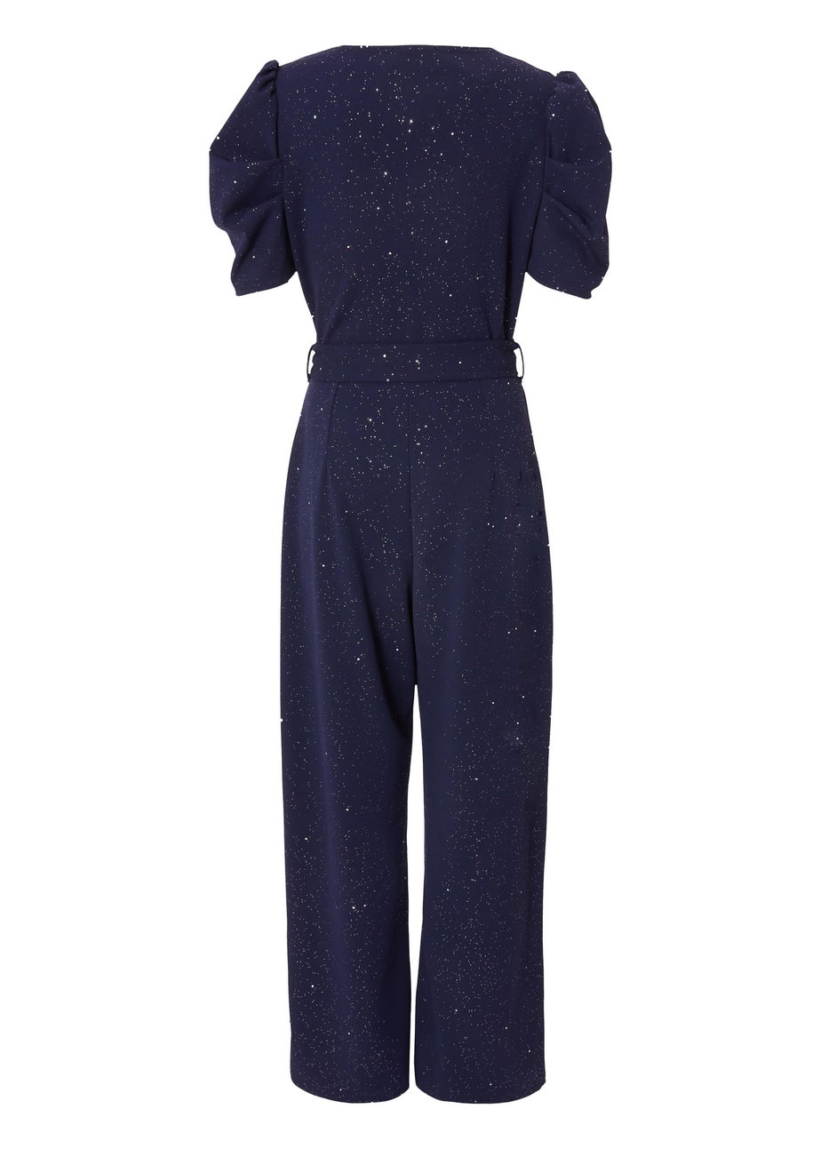 Quiz Navy Glitter Puff Sleeve Jumpsuit
