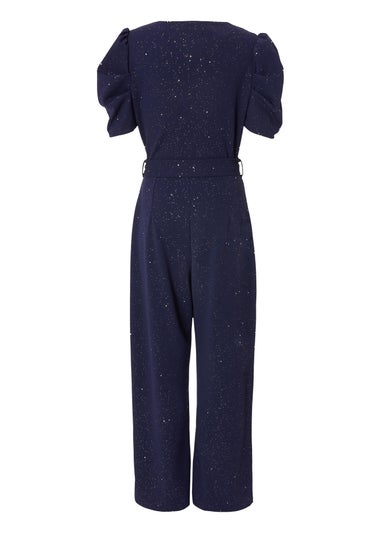 Quiz Navy Glitter Puff Sleeve Jumpsuit