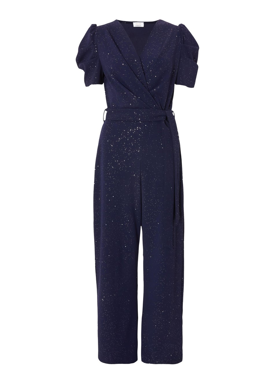 Quiz Navy Glitter Puff Sleeve Jumpsuit