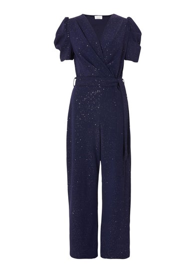 Quiz Navy Glitter Puff Sleeve Jumpsuit