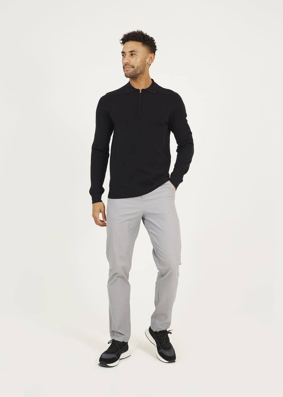 Brave Soul Black Long Sleeve Knitted Polo