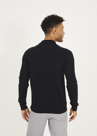 Brave Soul Black Long Sleeve Knitted Polo