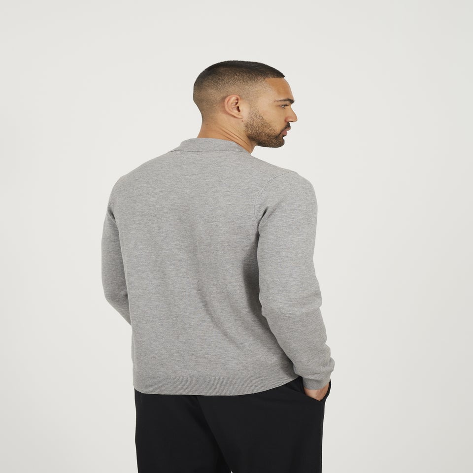 Brave Soul Grey Long Sleeve Knitted Polo