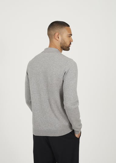 Brave Soul Grey Long Sleeve Knitted Polo