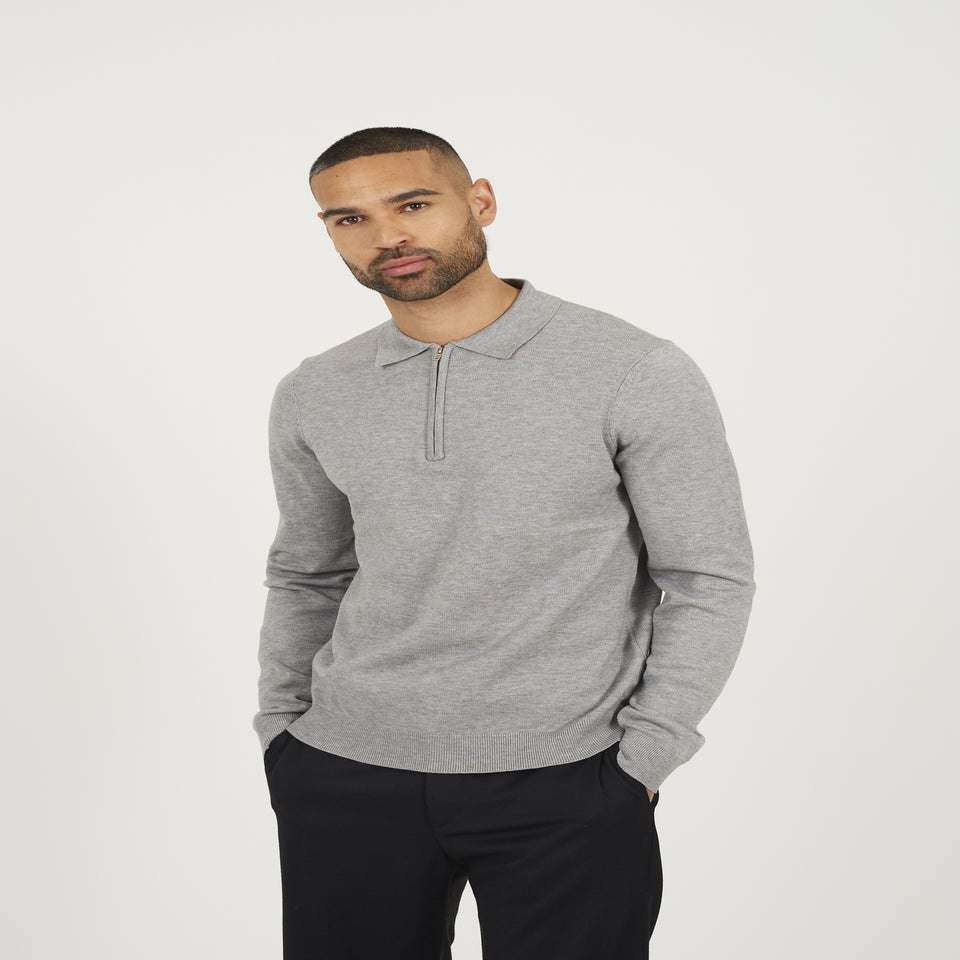 Brave Soul Grey Long Sleeve Knitted Polo