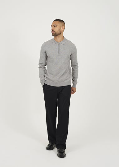 Brave Soul Grey Long Sleeve Knitted Polo