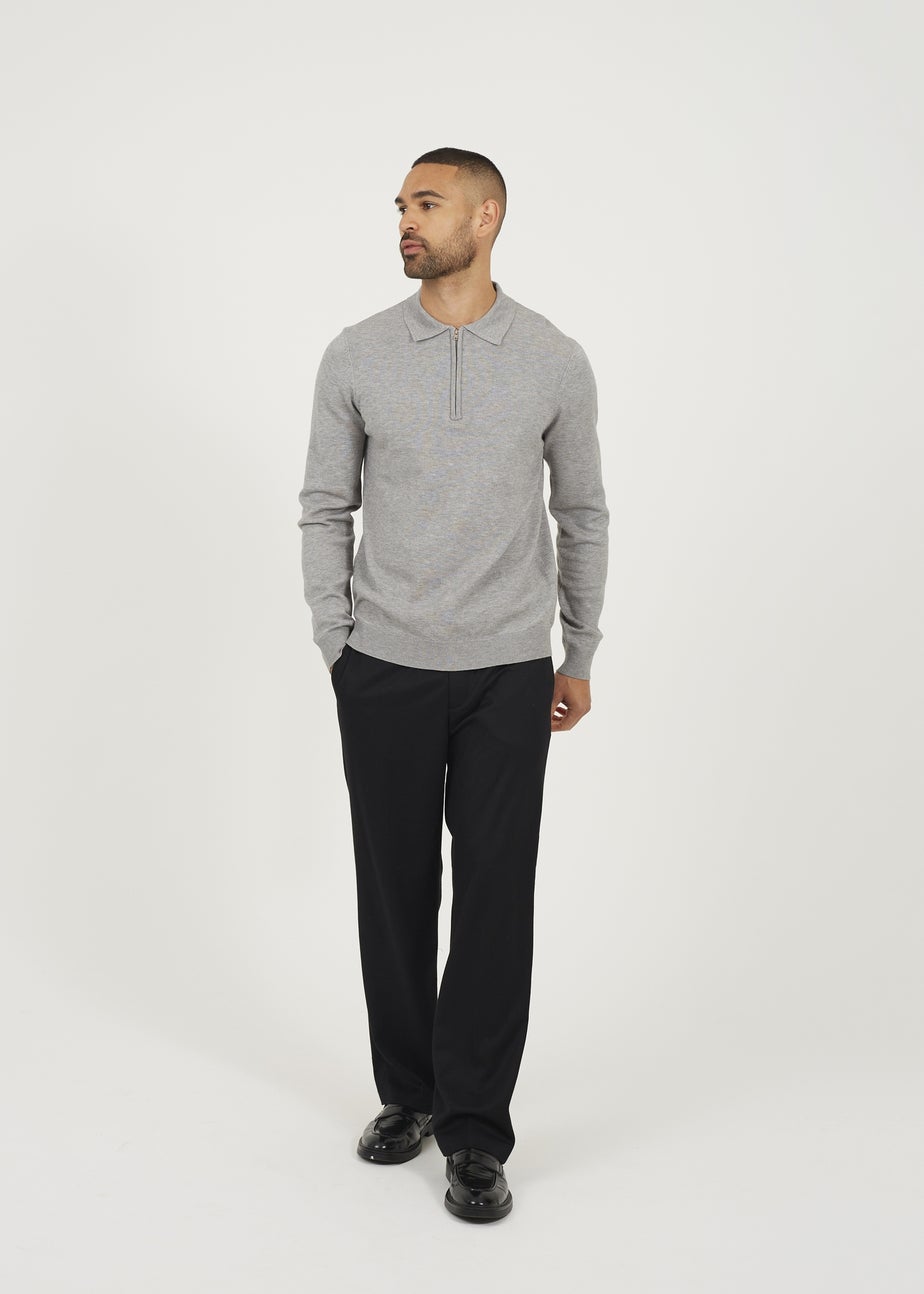 Brave Soul Grey Long Sleeve Knitted Polo