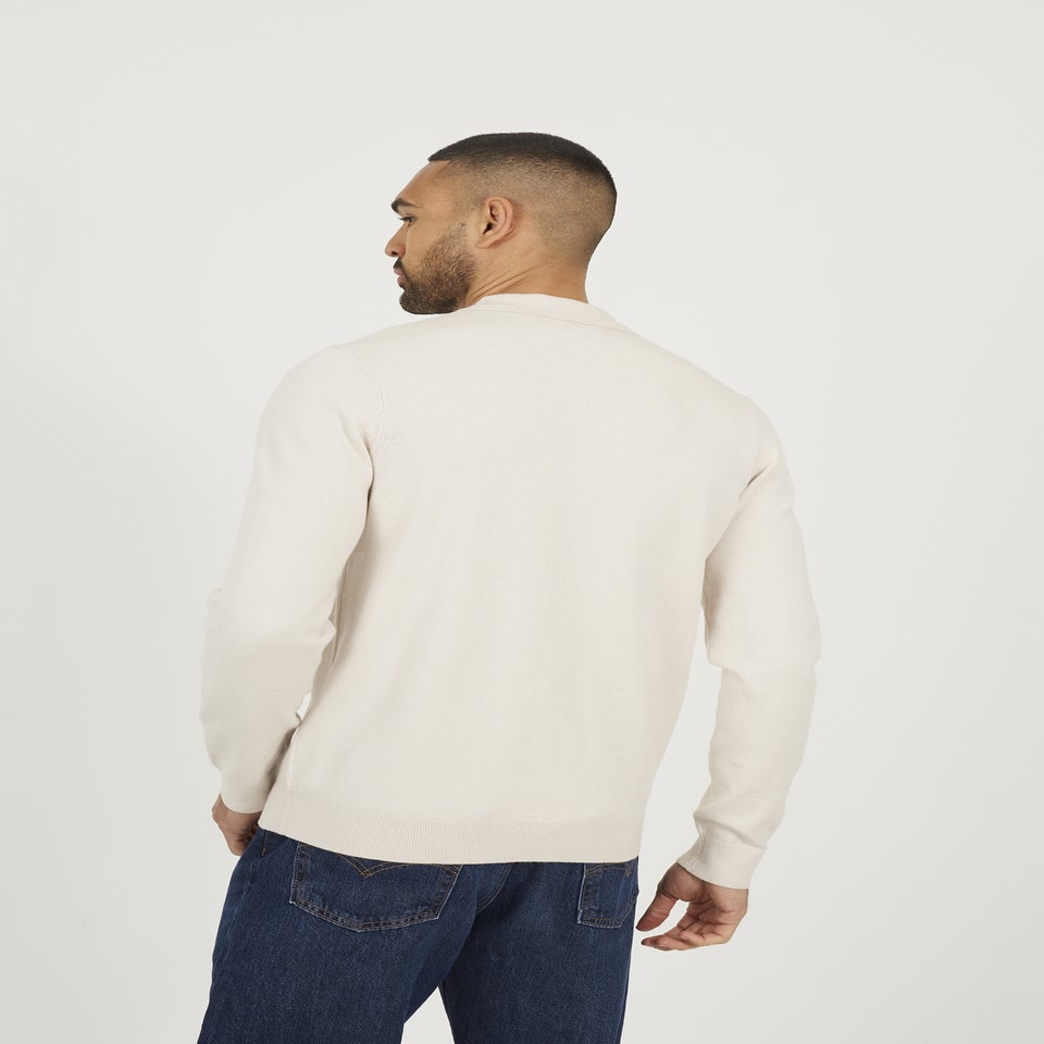 Brave Soul Cream Long Sleeve Knitted Polo