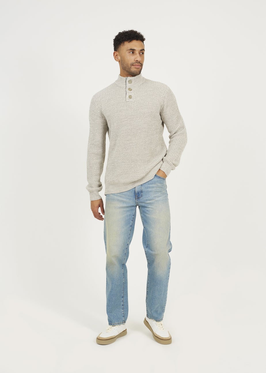 Brave Soul Natural Funnel Neck Jumper with Buttons