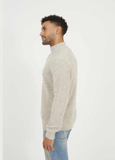 Brave Soul Natural Funnel Neck Jumper with Buttons