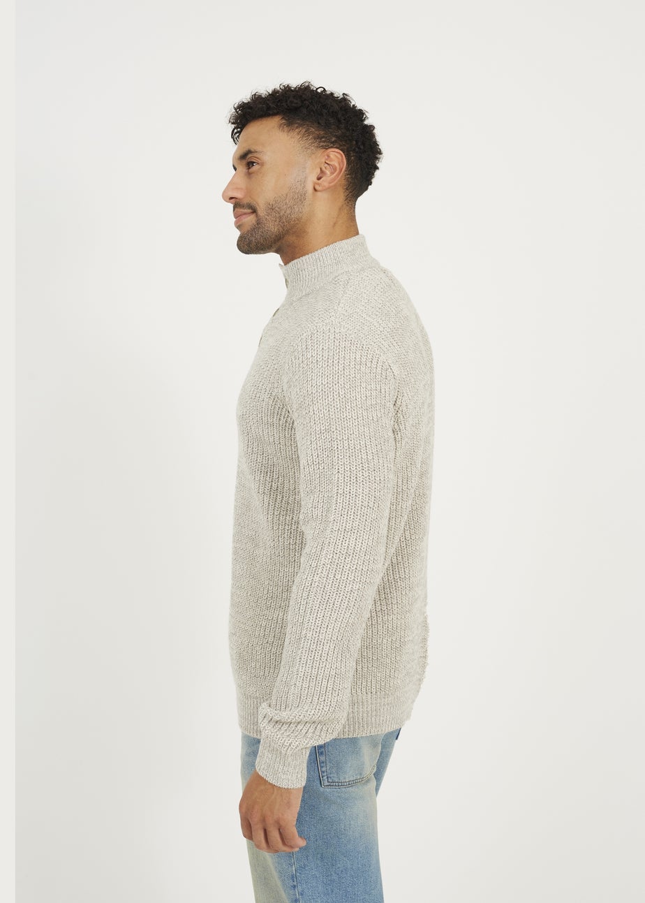 Brave Soul Natural Funnel Neck Jumper with Buttons
