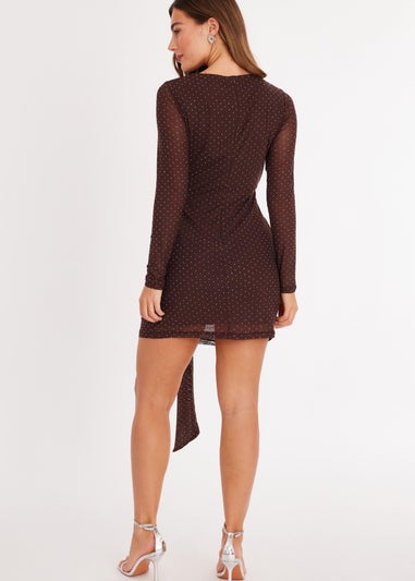 Quiz Brown Diamante Mesh Mini Dress