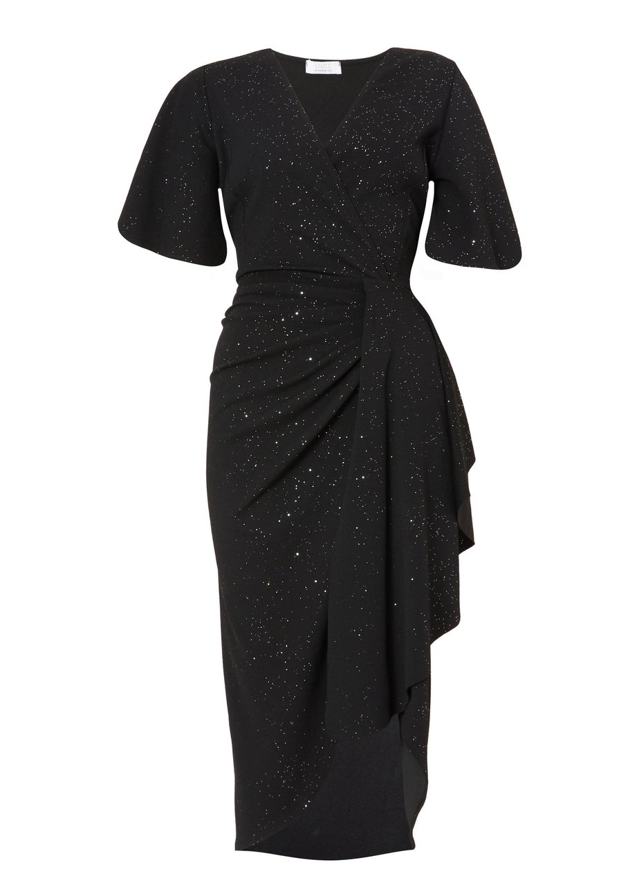 Quiz Black Glitter Ruched Midi Dress