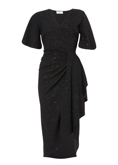 Quiz Black Glitter Ruched Midi Dress