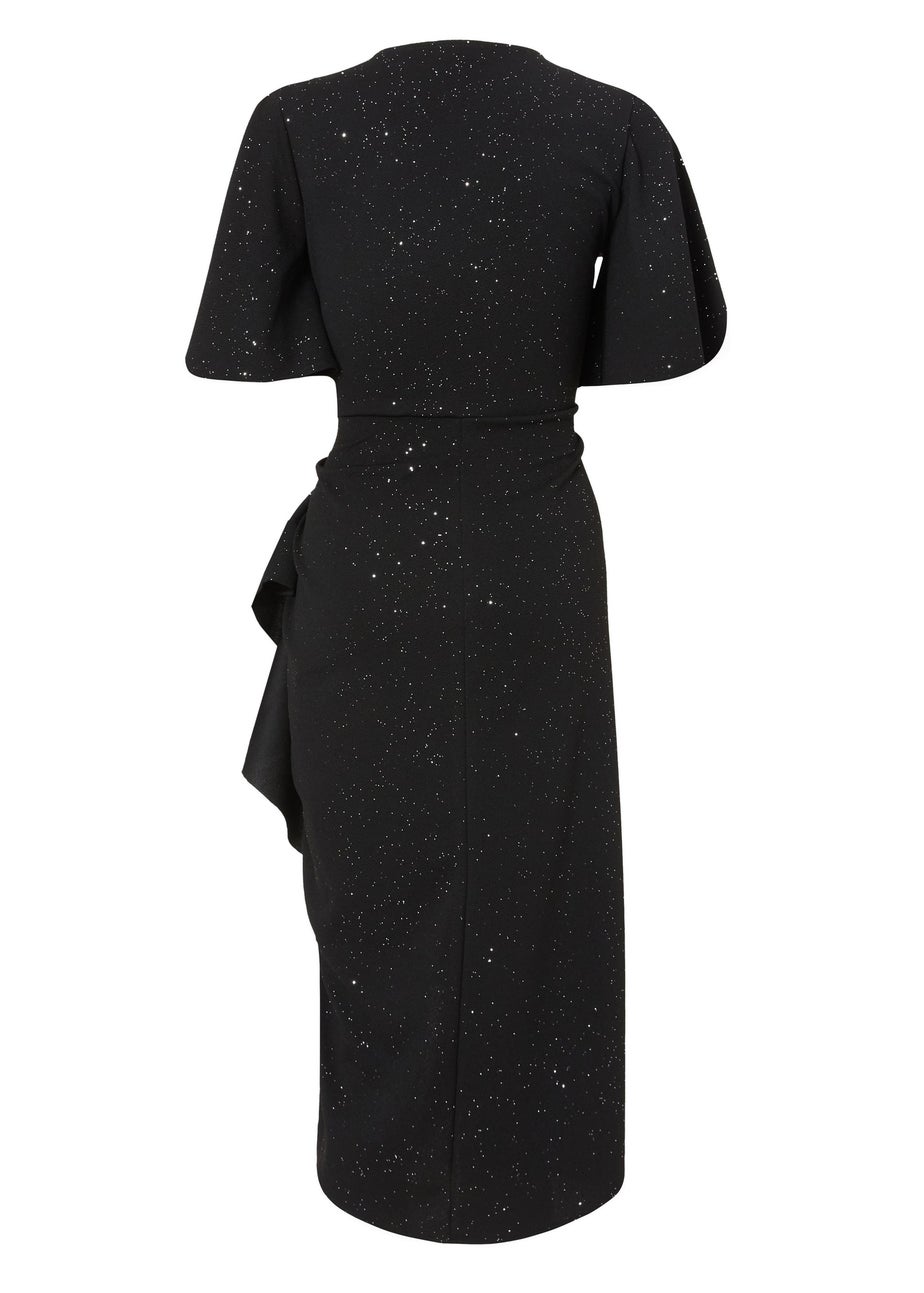 Quiz Black Glitter Ruched Midi Dress