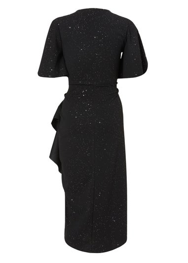 Quiz Black Glitter Ruched Midi Dress