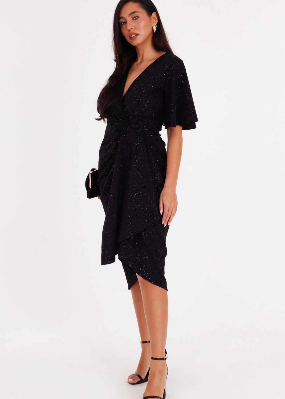 Quiz Black Glitter Ruched Midi Dress