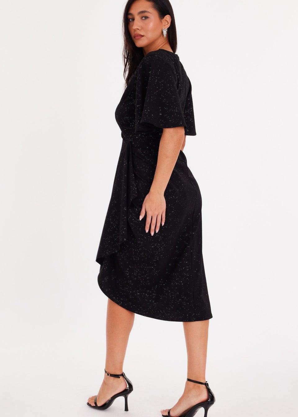 Quiz Black Glitter Ruched Midi Dress