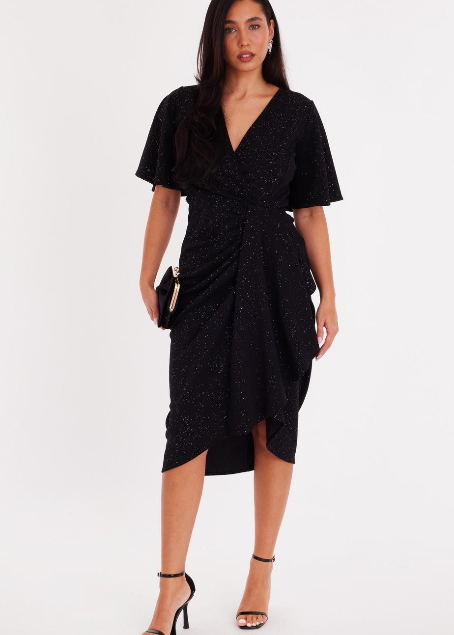 Quiz Black Glitter Ruched Midi Dress