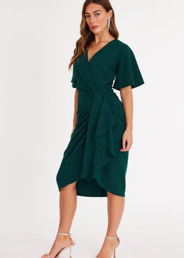 Quiz Green Glitter Ruched Midi Dress