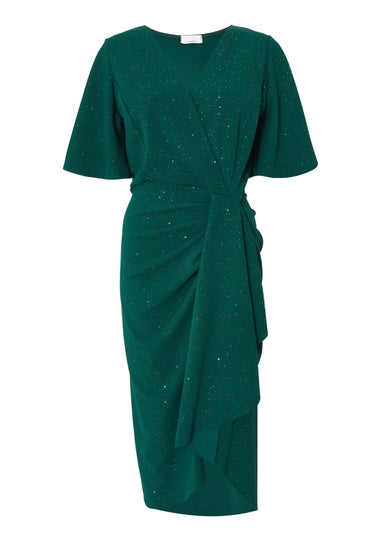 Quiz Green Glitter Ruched Midi Dress