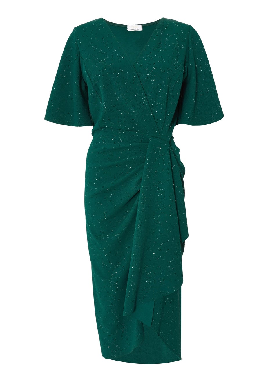 Quiz Green Glitter Ruched Midi Dress