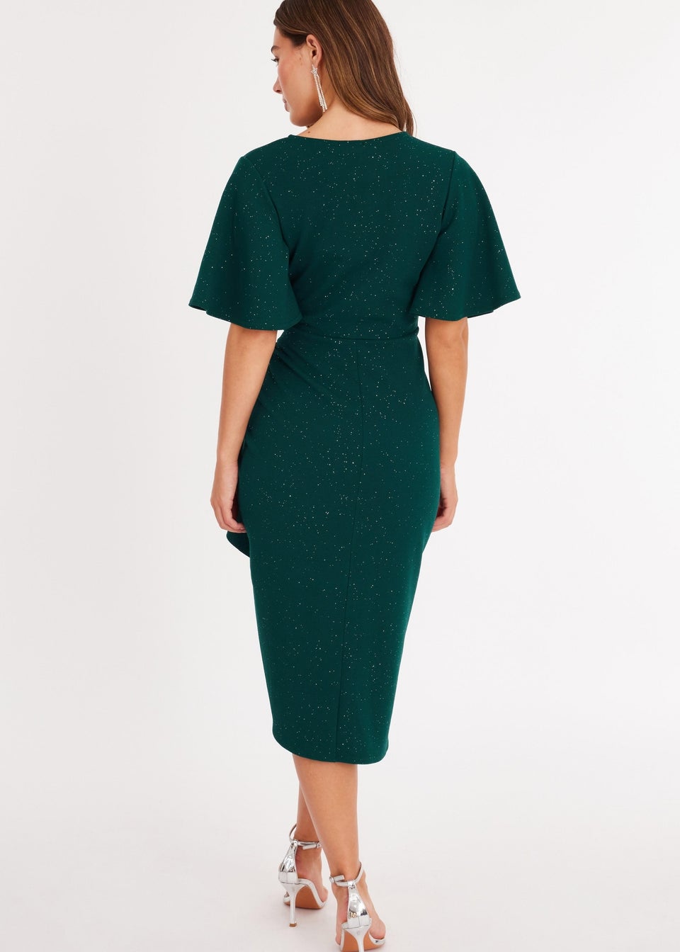 Quiz Green Glitter Ruched Midi Dress