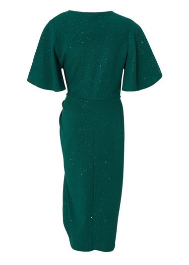 Quiz Green Glitter Ruched Midi Dress